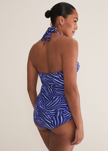 Phase Eight Zebra Print Halterneck Swimwear Blue/Multicolor Australia | ID5738691